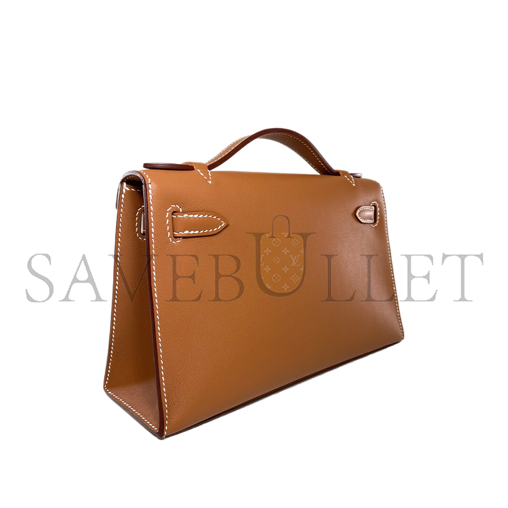 HERMES KELLY POCHETTE GOLD SWIFT PALLADIUM HARDWARE (22*14*7cm) 